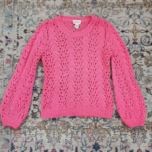 For The Republic Womens Sweater Hot Pink Knit Sweater Top Balloon Sleeves, sz MD